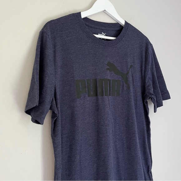 NWT Puma Men's Heathered Logo Crew Neck Short Sleeve T Shirt Blue Size Medium - Picture 5 of 9